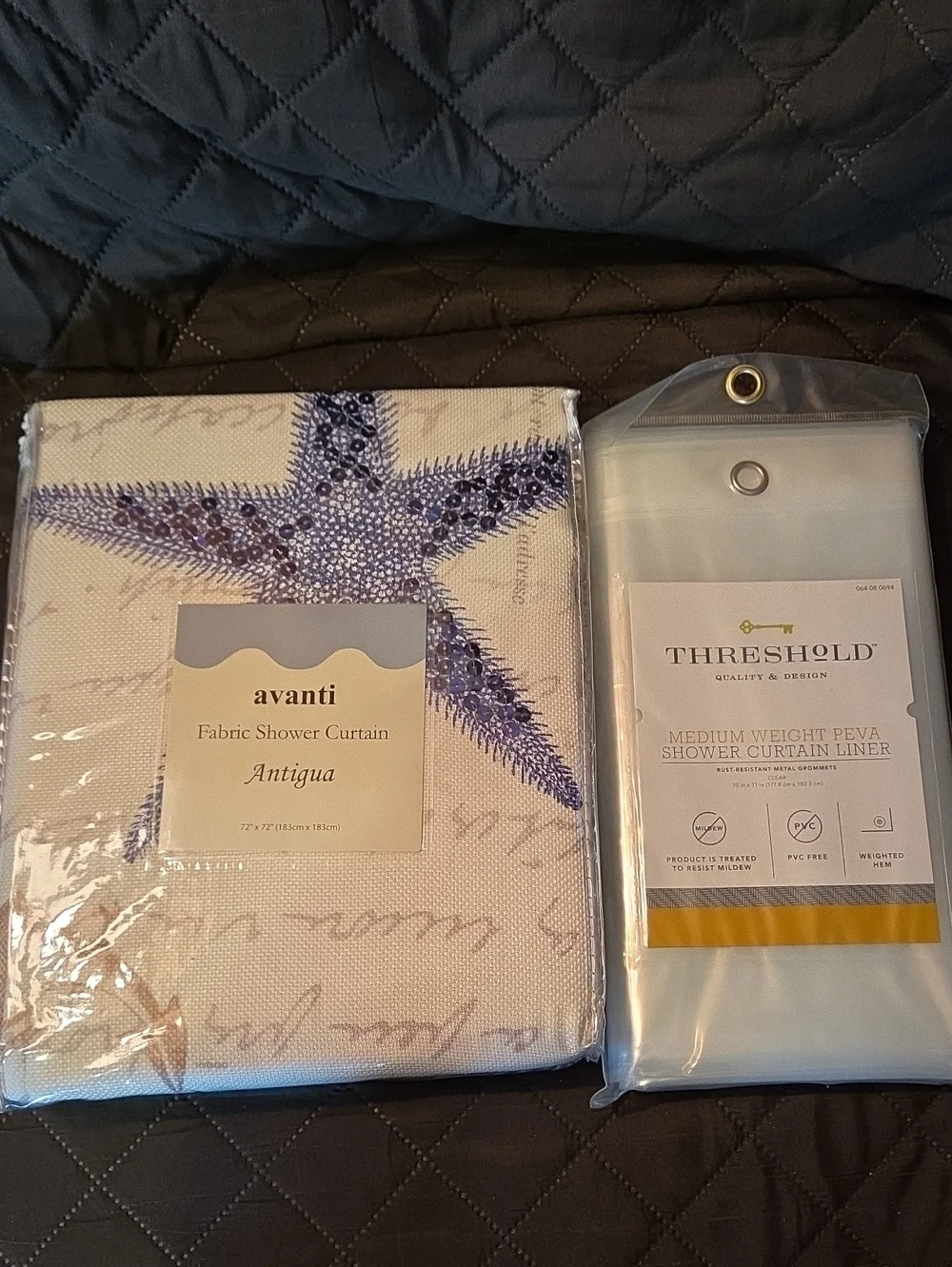 Avanti 'Antigua' Fabric Shower Curtain + Threshold Peva Liner